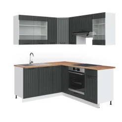 Eckküche Fame-Line Anthrazit Landhaus/Weiß 190 x 60 cm , AP Eiche Vicco