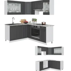 Eckküche Fame-Line Anthrazit-Gold/Weiß 190 x 46 cm ohne Arbeitsplatte Vicco