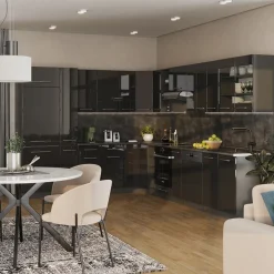 Eckküche Fame-Line Anthrazit Hochglanz 347 x 46 cm ohne Arbeitsplatte Vicco