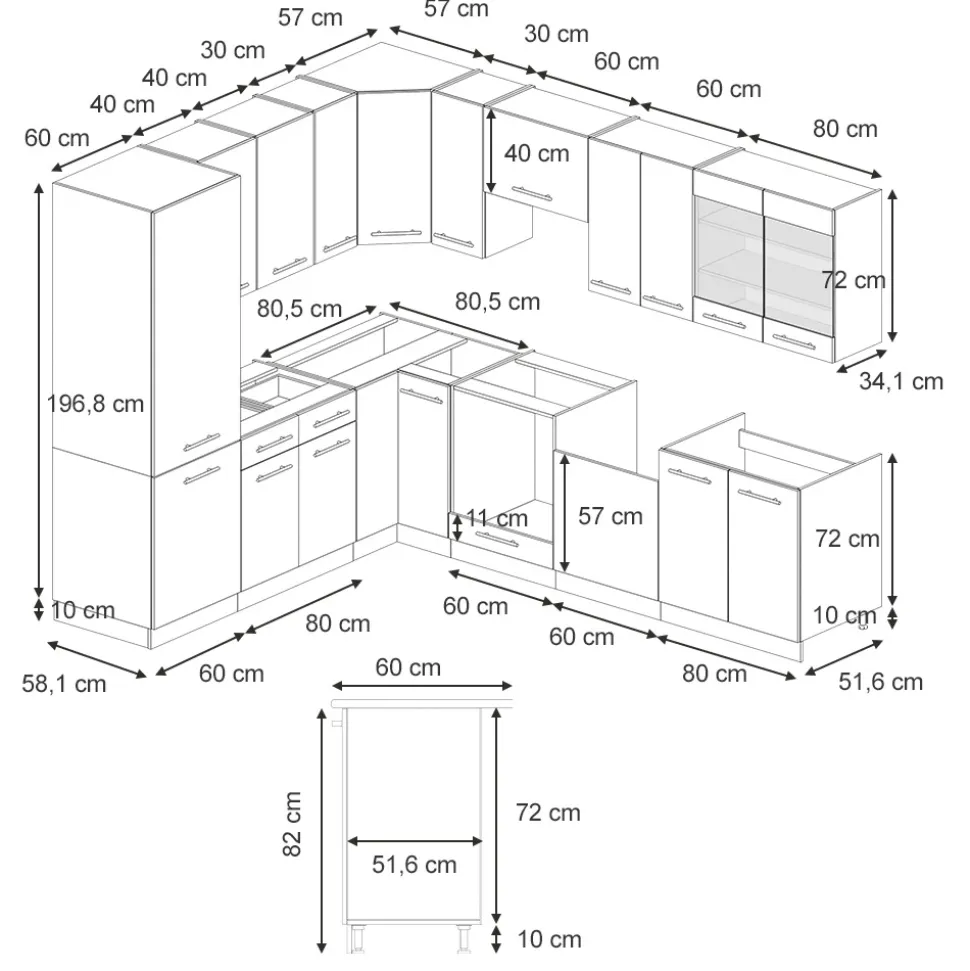 Eckküche Fame-Line Anthrazit-Gold Landhaus 287 x 60 cm , AP Anthrazit Vicco