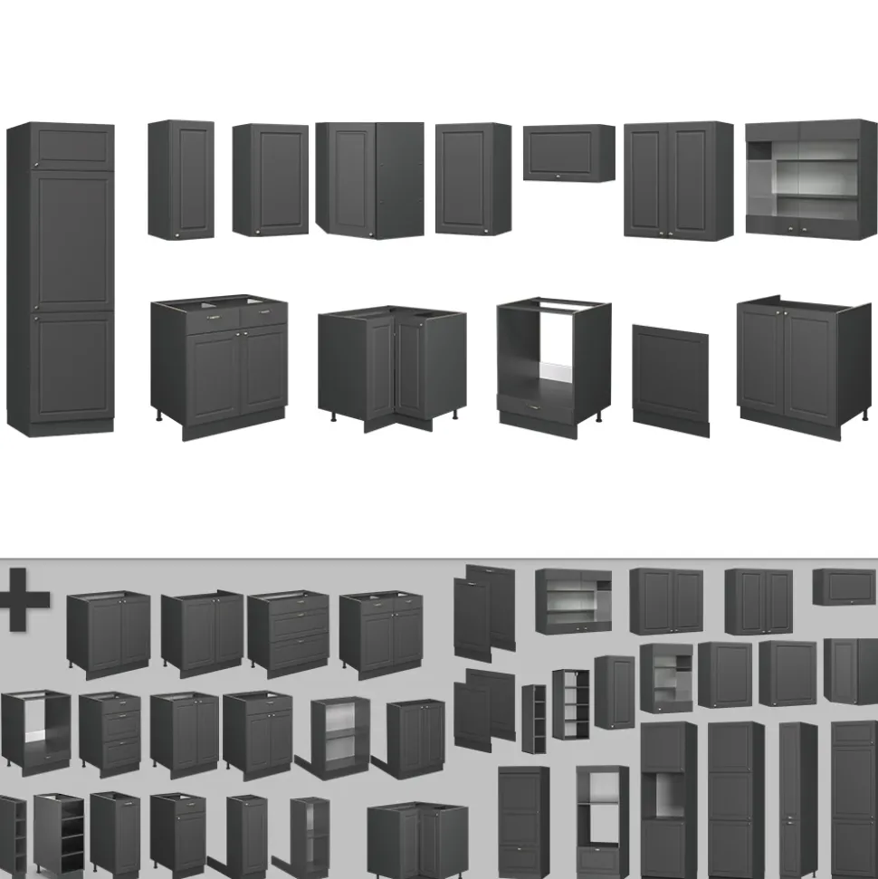 Eckküche Fame-Line Anthrazit-Gold Landhaus 287 x 60 cm , AP Anthrazit Vicco