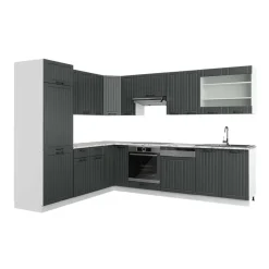 Eckküche Fame-Line Anthrazit Landhaus/Weiß 287 x 60 cm , AP Marmor Vicco