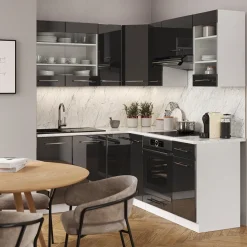 Eckküche Fame-Line Anthrazit Hochglanz 190 x 46 cm ohne Arbeitsplatte Vicco