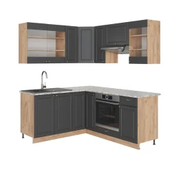 Eckküche Fame-Line Anthrazit Landhaus/Goldkraft Eiche 190 x 46 cm ohne Arbeitsplatte Vicco