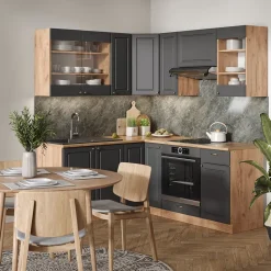 Eckküche Fame-Line Anthrazit Landhaus/Goldkraft Eiche 190 x 46 cm ohne Arbeitsplatte Vicco