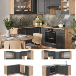 Eckküche Fame-Line Anthrazit Landhaus/Goldkraft Eiche 190 x 46 cm ohne Arbeitsplatte Vicco