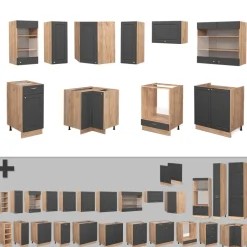 Eckküche Fame-Line Anthrazit Landhaus/Goldkraft Eiche 190 x 46 cm ohne Arbeitsplatte Vicco