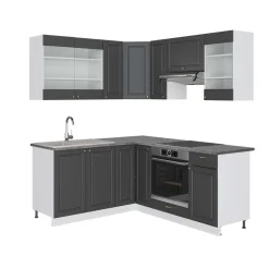 Eckküche Fame-Line Anthrazit-Gold/Weiß 190 x 60 cm , AP Anthrazit Vicco