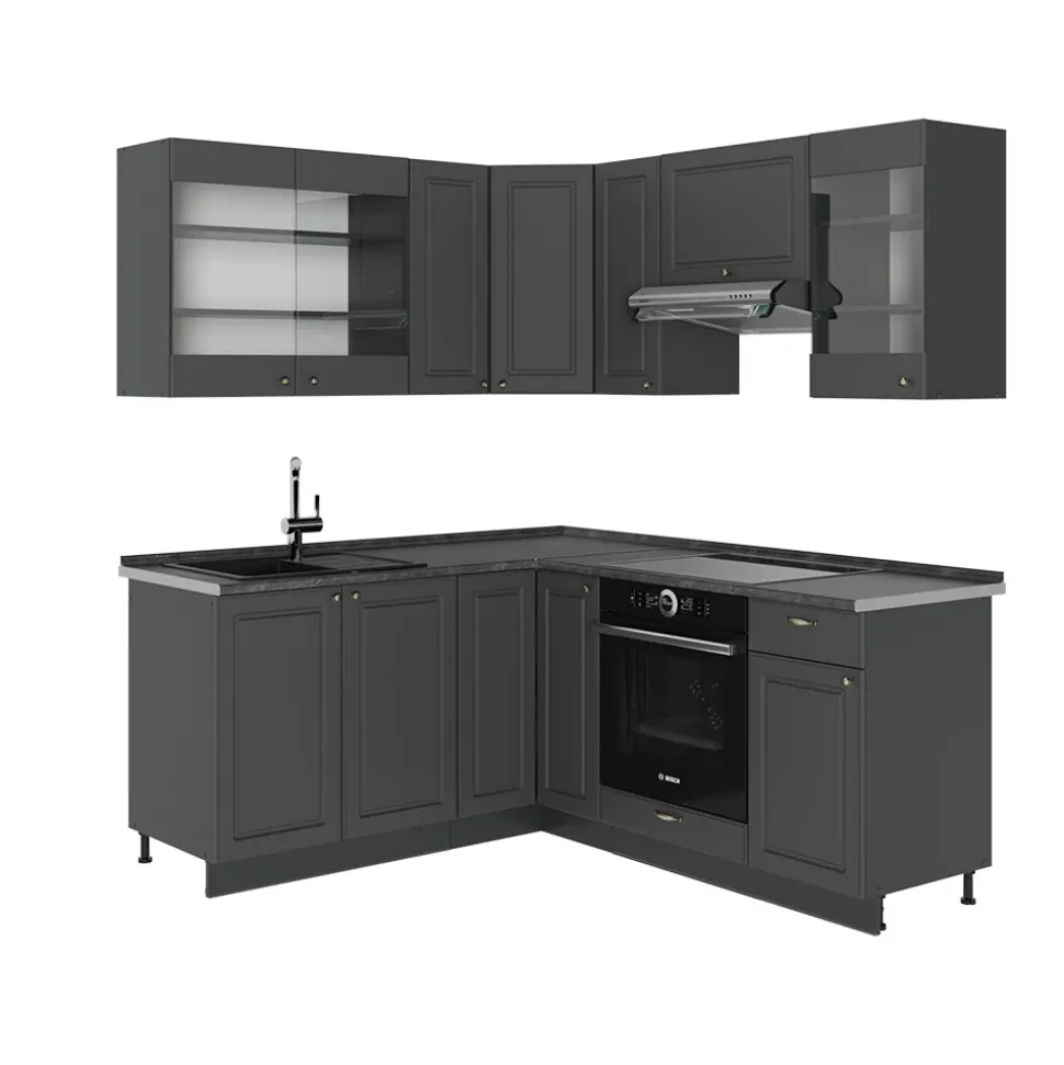 Eckküche Fame-Line Anthrazit-Gold Landhaus 190 x 60 cm , AP Anthrazit Vicco