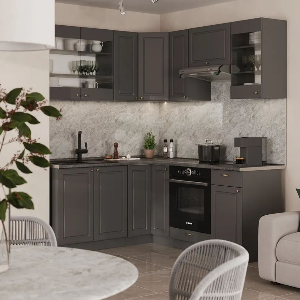 Eckküche Fame-Line Anthrazit-Gold Landhaus 190 x 60 cm , AP Anthrazit Vicco