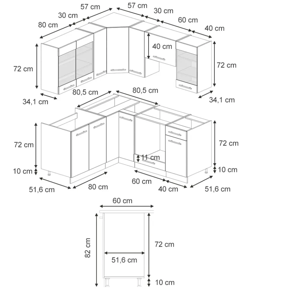 Eckküche Fame-Line Anthrazit-Gold Landhaus 190 x 60 cm , AP Anthrazit Vicco