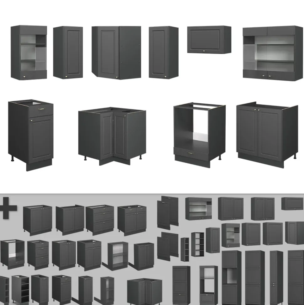 Eckküche Fame-Line Anthrazit-Gold Landhaus 190 x 60 cm , AP Anthrazit Vicco