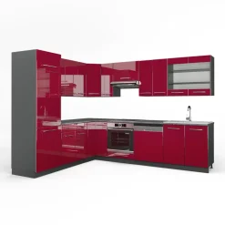 Eckküche Fame-Line Bordeaux Hochglanz/Anthrazit 287 x 60 cm , AP Anthrazit Vicco