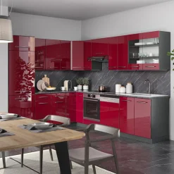 Eckküche Fame-Line Bordeaux Hochglanz/Anthrazit 287 x 60 cm , AP Anthrazit Vicco