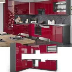 Eckküche Fame-Line Bordeaux Hochglanz/Anthrazit 287 x 60 cm , AP Anthrazit Vicco