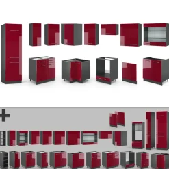 Eckküche Fame-Line Bordeaux Hochglanz/Anthrazit 287 x 60 cm , AP Anthrazit Vicco