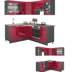 Eckküche Fame-Line Bordeaux Hochglanz/Anthrazit 190 x 46 cm ohne Arbeitsplatte Vicco
