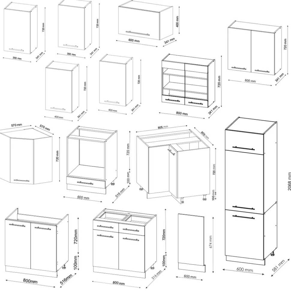 Eckküche Fame-Line Bordeaux Hochglanz/Anthrazit 287 x 46 cm ohne Arbeitsplatte Vicco