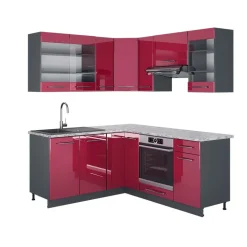 Eckküche Fame-Line Bordeaux Hochglanz/Anthrazit 190 x 60 cm , AP Marmor Vicco