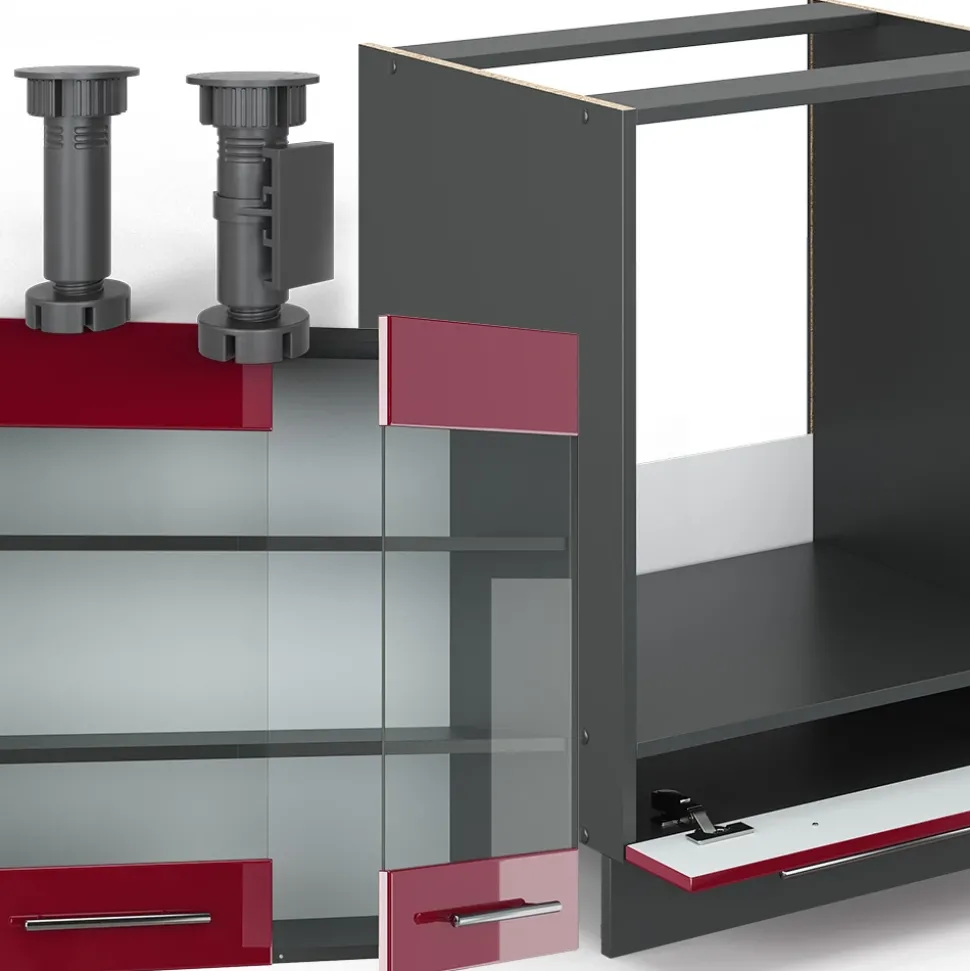 Eckküche Fame-Line Bordeaux Hochglanz/Anthrazit 190 x 60 cm , AP Marmor Vicco