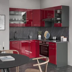 Eckküche Fame-Line Bordeaux Hochglanz/Anthrazit 190 x 60 cm , AP Anthrazit Vicco