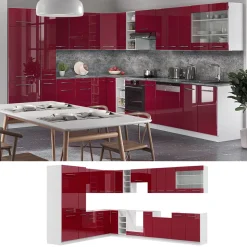 Eckküche Fame-Line Bordeaux Hochglanz/Weiß 347 x 60 cm , AP Anthrazit Vicco