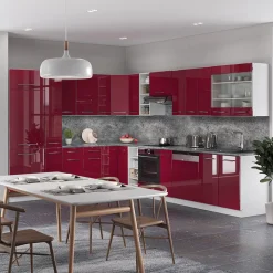 Eckküche Fame-Line Bordeaux Hochglanz/Weiß 347 x 60 cm , AP Anthrazit Vicco