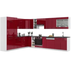 Eckküche Fame-Line Bordeaux Hochglanz/Weiß 347 x 60 cm , AP Anthrazit Vicco