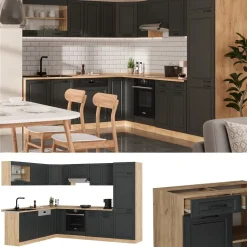 Eckküche R-Line Anthrazit Landhaus/Goldkraft Eiche 287 x 60 cm , AP Anthrazit Vicco