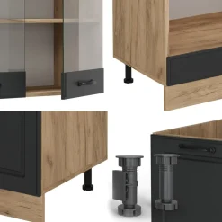 Eckküche R-Line Anthrazit Landhaus/Goldkraft Eiche 287 x 60 cm , AP Anthrazit Vicco