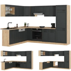 Eckküche R-Line Anthrazit Landhaus/Goldkraft Eiche 287 x 60 cm , AP Anthrazit Vicco