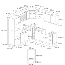 Eckküche R-Line Artisan Eiche/Anthrazit 247 x 60 cm , AP Marmor Vicco