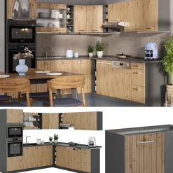 Eckküche R-Line Artisan Eiche/Anthrazit 247 x 60 cm , AP Marmor Vicco