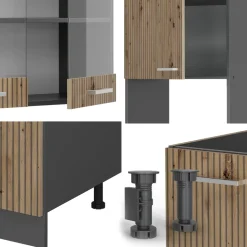 Eckküche R-Line Artisan Eiche/Anthrazit 247 x 60 cm , AP Marmor Vicco