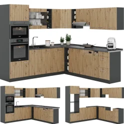 Eckküche R-Line Artisan Eiche/Anthrazit 247 x 60 cm , AP Marmor Vicco