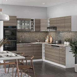 Eckküche R-Line Edelgrau/Weiß 247 x 60 cm , AP Eiche Vicco