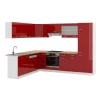 Eckküche R-Line Rot Hochglanz/Weiß 287 x 60 cm , AP Eiche Vicco
