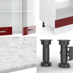 Eckküche R-Line Rot Hochglanz/Weiß 287 x 60 cm , AP Eiche Vicco