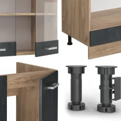 Eckküche R-Line Schwarz Beton/Goldkraft Eiche 287 x 60 cm AP Marmor Vicco