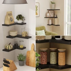 Eckregal Curva Schwarz 40.5 x 2.5 cm 3er Set Vicco