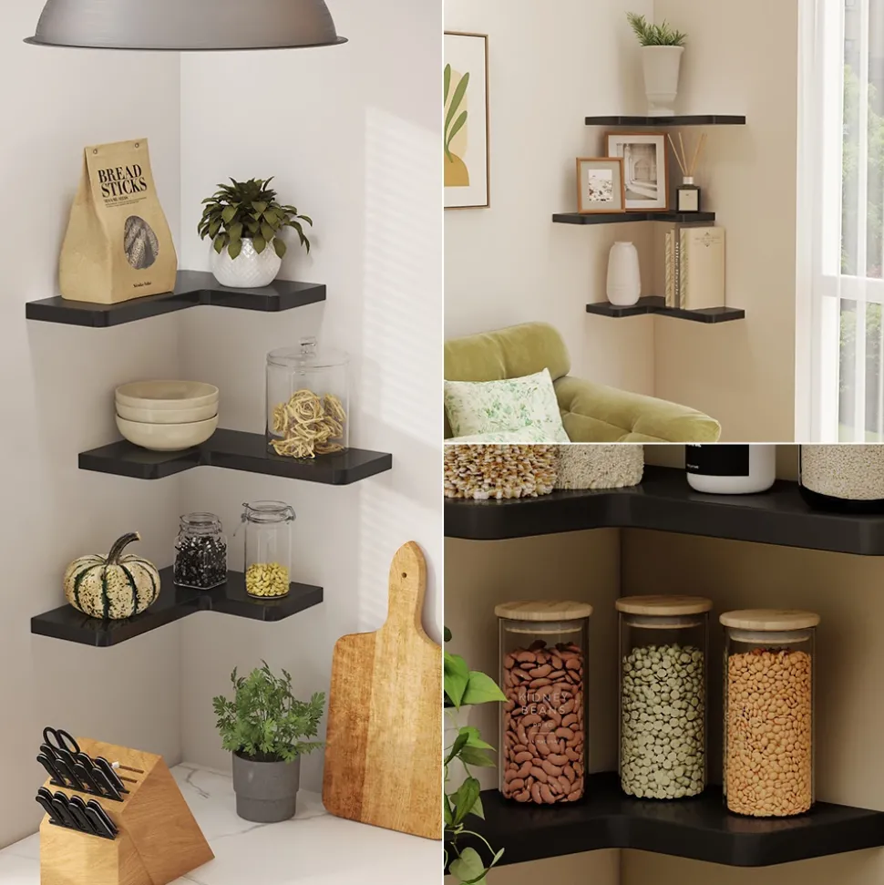 Eckregal Curva Schwarz 40.5 x 2.5 cm 3er Set Vicco