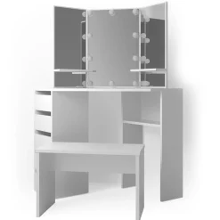 Eckschminktisch Arielle Weiß 110 cm mit LED Beleuchtung und Bank Vicco
