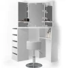 Eckschminktisch Arielle Weiß 110 cm mit LED Beleuchtung und Hocker Vicco