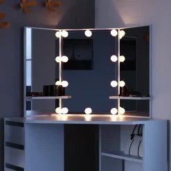 Eckschminktisch Arielle Weiß 110 cm mit LED Beleuchtung Vicco