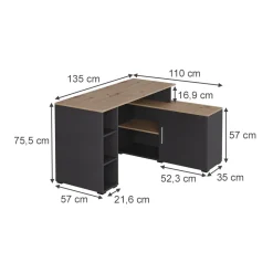 Eckschreibtisch Rudy Anthrazit/Artisan 135 x 110 cm mit Regalen Vicco