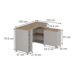 Eckschreibtisch Rudy Cashmere 135 x 110 cm mit Regalen Vicco