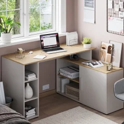 Eckschreibtisch Rudy Cashmere 135 x 110 cm mit Regalen Vicco