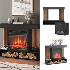 Elektrokamin Lynea Schwarz 100 cm mit realistischem Flammeneffekt und Heizung 1800W Vicco