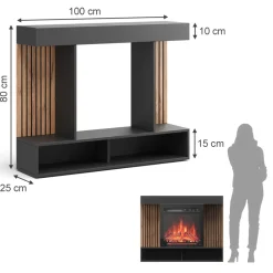 Elektrokamin Lynea Schwarz 100 cm mit realistischem Flammeneffekt und Heizung 1800W Vicco