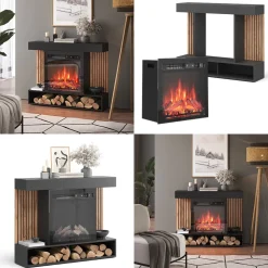 Elektrokamin Lynea Schwarz 100 cm mit realistischem Flammeneffekt und Heizung 1800W Vicco